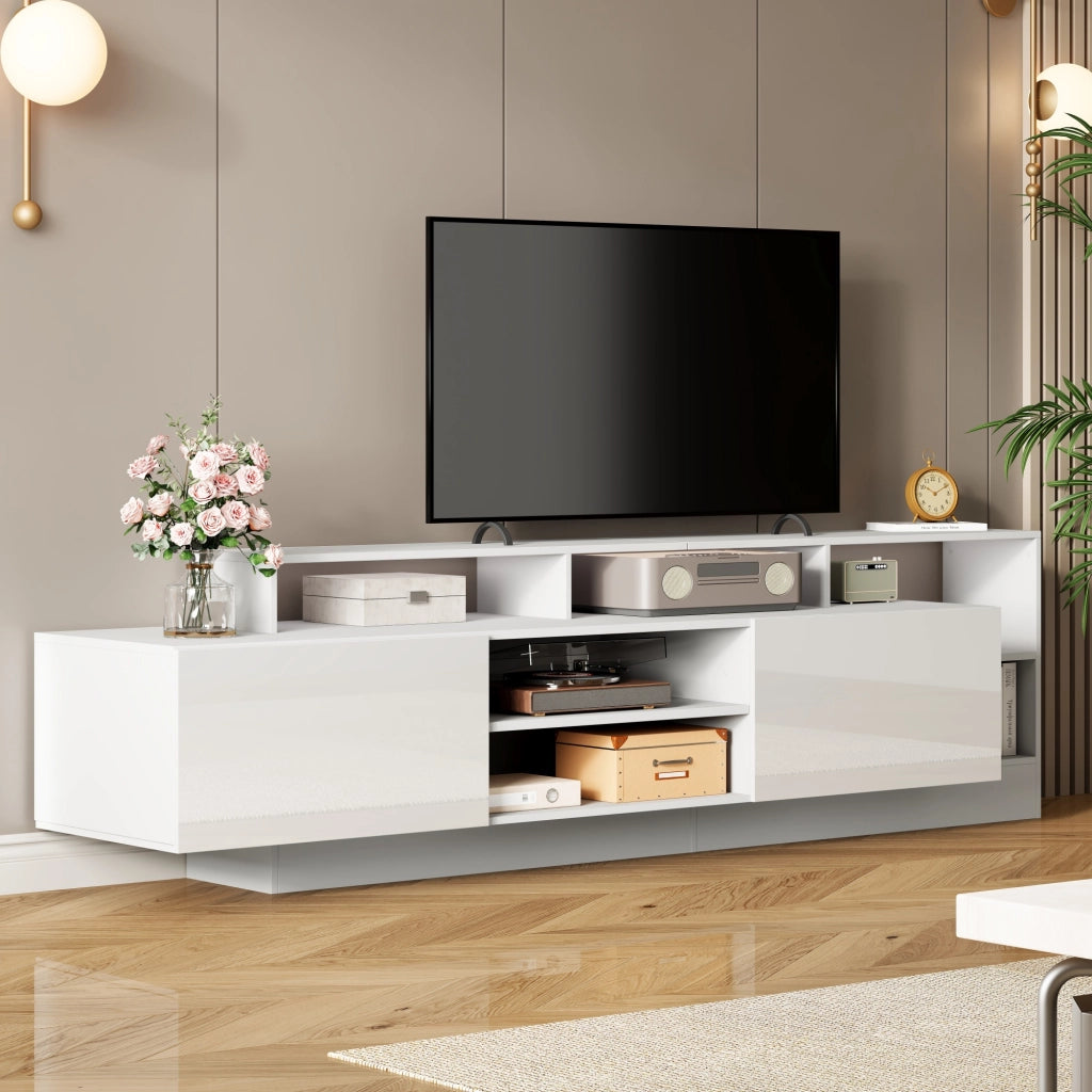 Mobile TV con LED ¨C MINIMAL ¨C Bianco Lucido, 190x40x48.5 cm