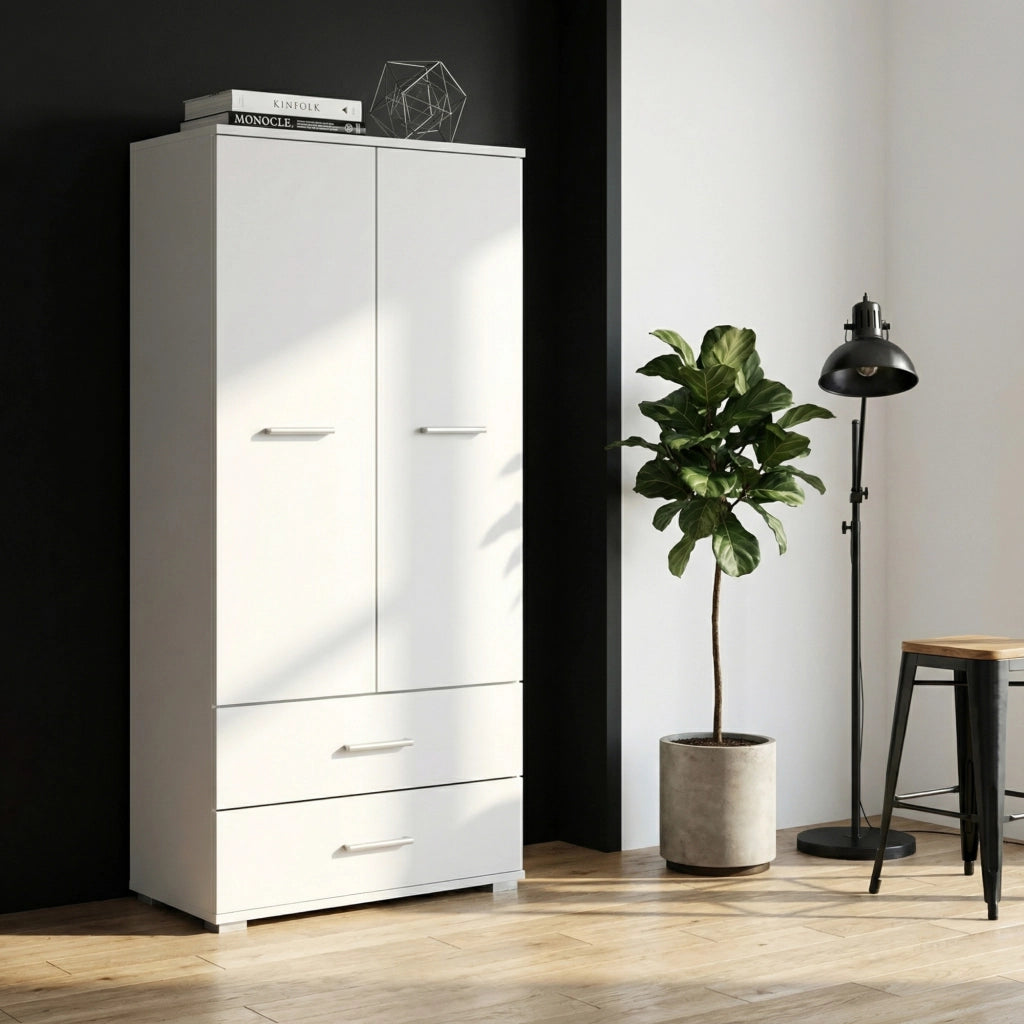 Armadio FAUSKE - 2 Cassetti - Bianco - Larghezza 69 cm, Altezza 130 cm, Profondit? 36 cm