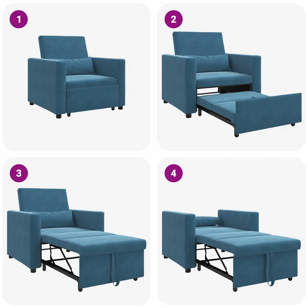 Divano letto estraibile singolo con ruote Blu Velluto 42002706