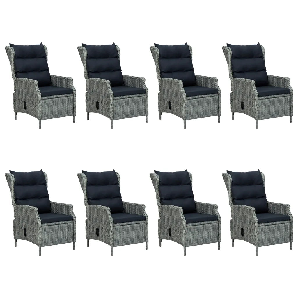Set Pranzo da Giardino 9pz con Cuscini Polyrattan Grigio Chiaro 3060142