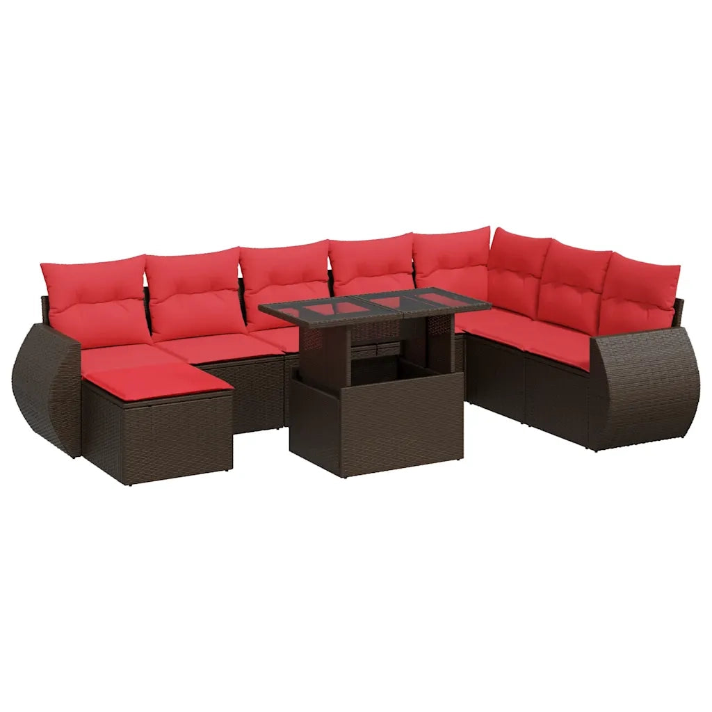 Set Divani Giardino 9 pz con Cuscini Polyrattan Marrone Acacia 3326695