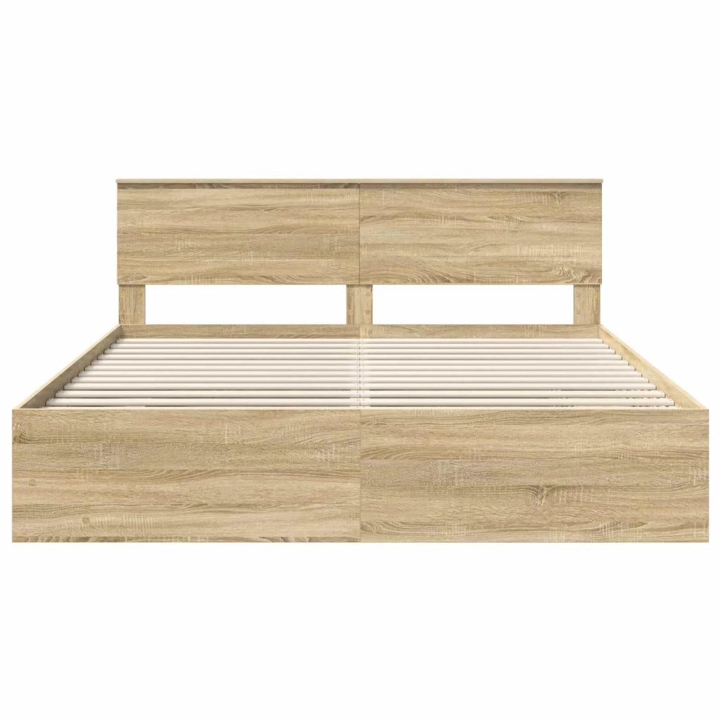 Letto matrimoniale | Letto per adulti | Struttura del letto con testiera Rovere Sonoma 200 x 200 cm