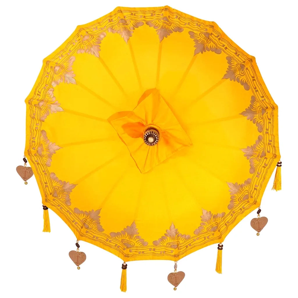 Parasol con Base Giallo, Marrone 250 cm Cotone, Legno