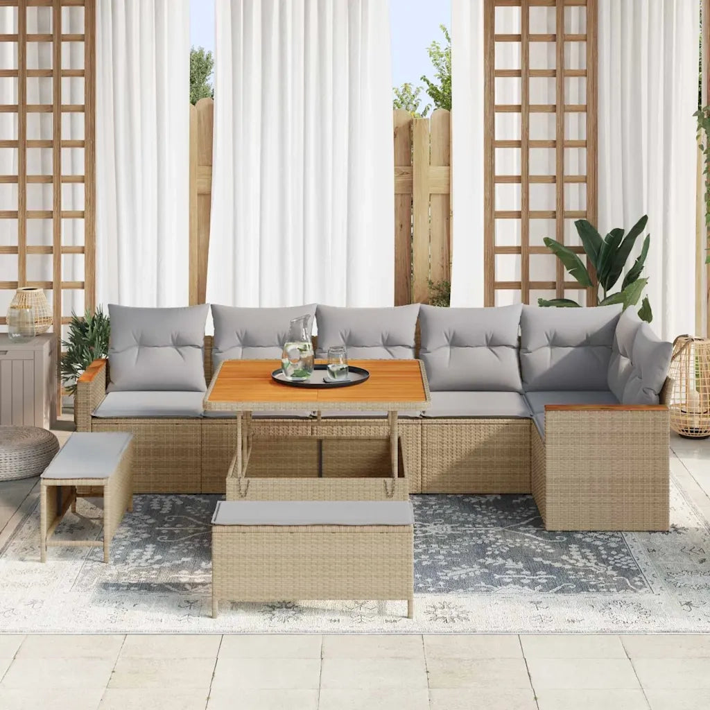 Set Divano da Giardino con cuscino 9 pcs Beige Poly Rattan 3365007