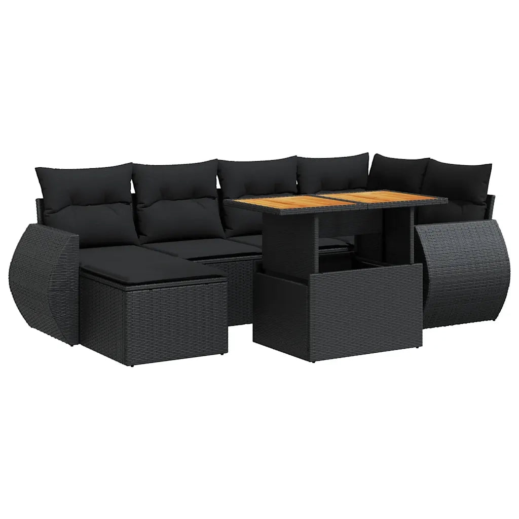 Set Divani da Giardino con Cuscini 7pz Nero Polyrattan 3327282