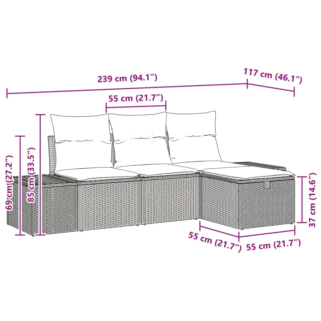 Set Divano da Giardino 4 pz polyrattan 3359355