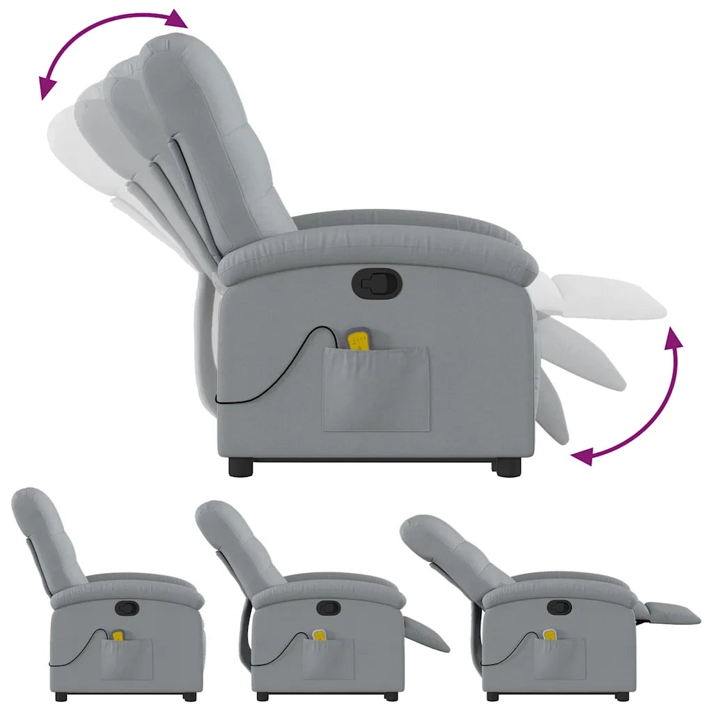 Poltrona | Sedia Relax Alzapersona Massaggi Reclinabile Grigio Chiaro Tessuto