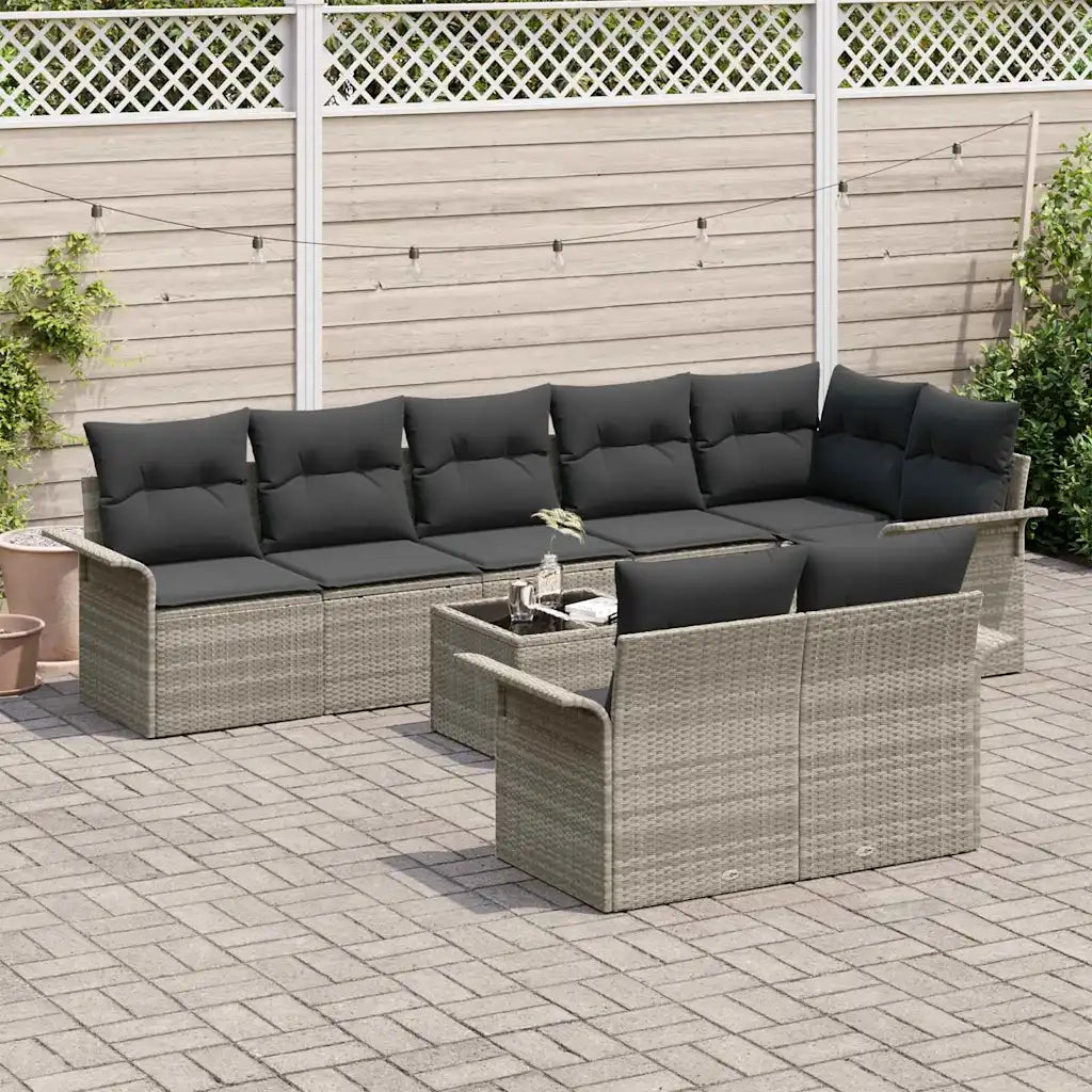 Set Divano da Giardino 9 pcs Grigio chiaro polyrattan 3354091