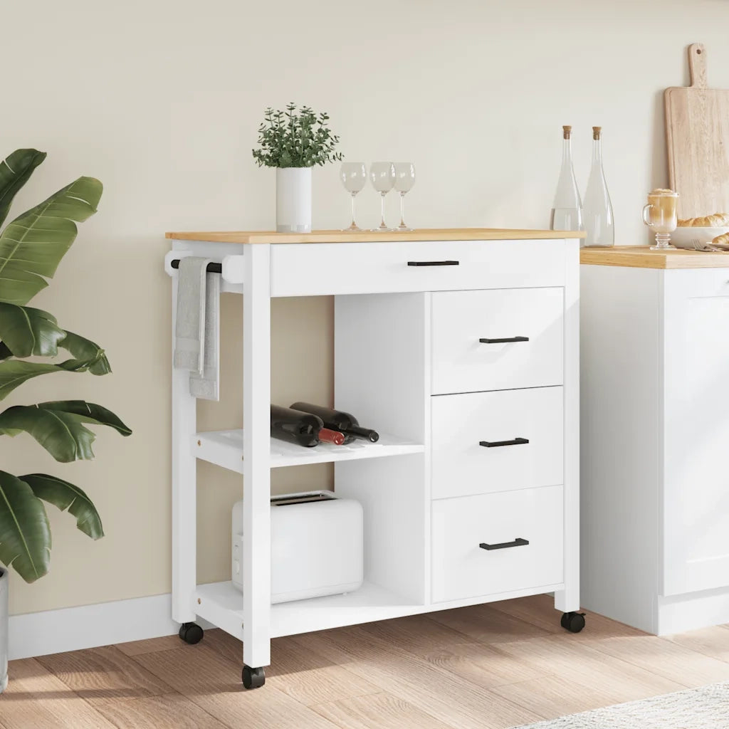 Carrello da Cucina MONZA 84x40x88,5 cm in Legno Massello di Pino CFW1864266