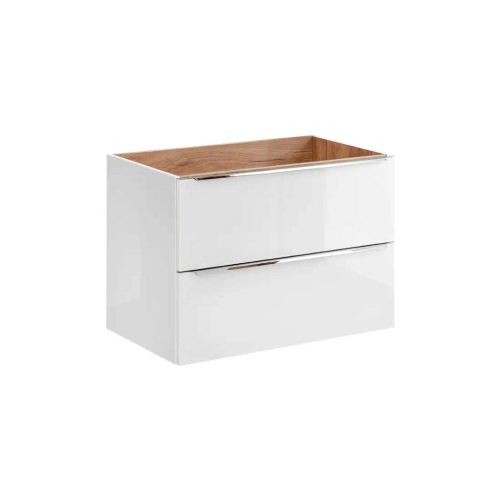 Mobile sottolavabo NALYA 80 cm – Bianco lucido e rovere chiaro – Design sospeso moderno