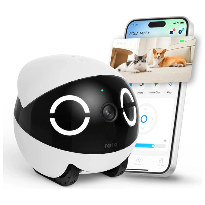 Enabot Rola Mini, robot telecamera per animali domestici, 2K QHD, batteria 5000 mAh, audio bidirezionale, Wi-Fi
