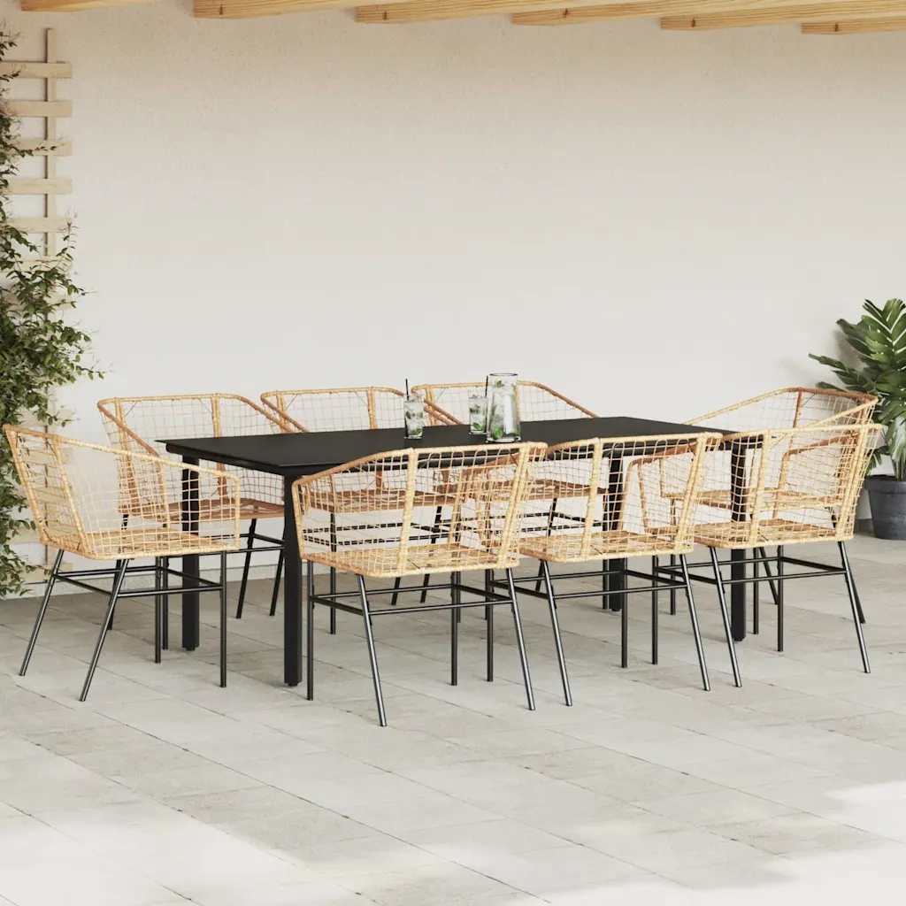 Set da Pranzo da Giardino 9 pz Polyrattan Vetro 3334596