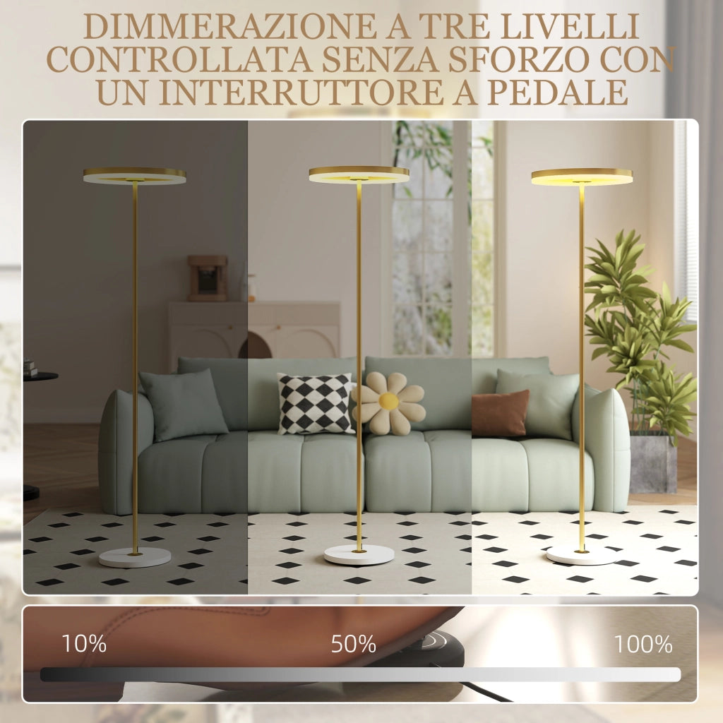 Lampada da Terra Moderna con Luce Dimmerabile con Interruttore a Pedale e 3 Luminosit¨¤, Oro