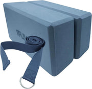 Set di 2 blocchi di yoga di alta densità e fascia di stiro in cotone con anello di yoga a D - colore a scelta