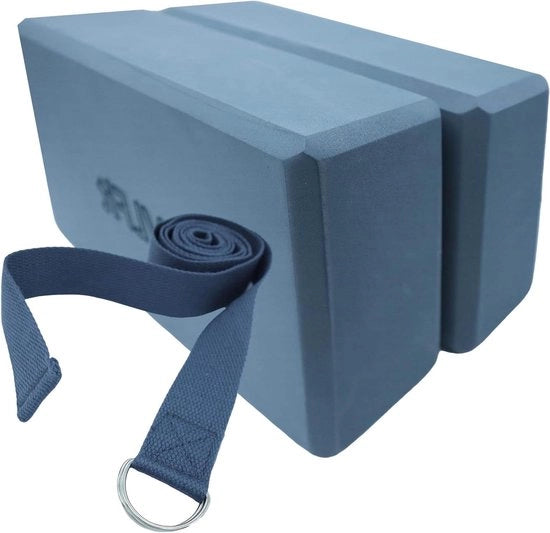 Set di 2 blocchi di yoga di alta densità e fascia di stiro in cotone con anello di yoga a D - colore a scelta