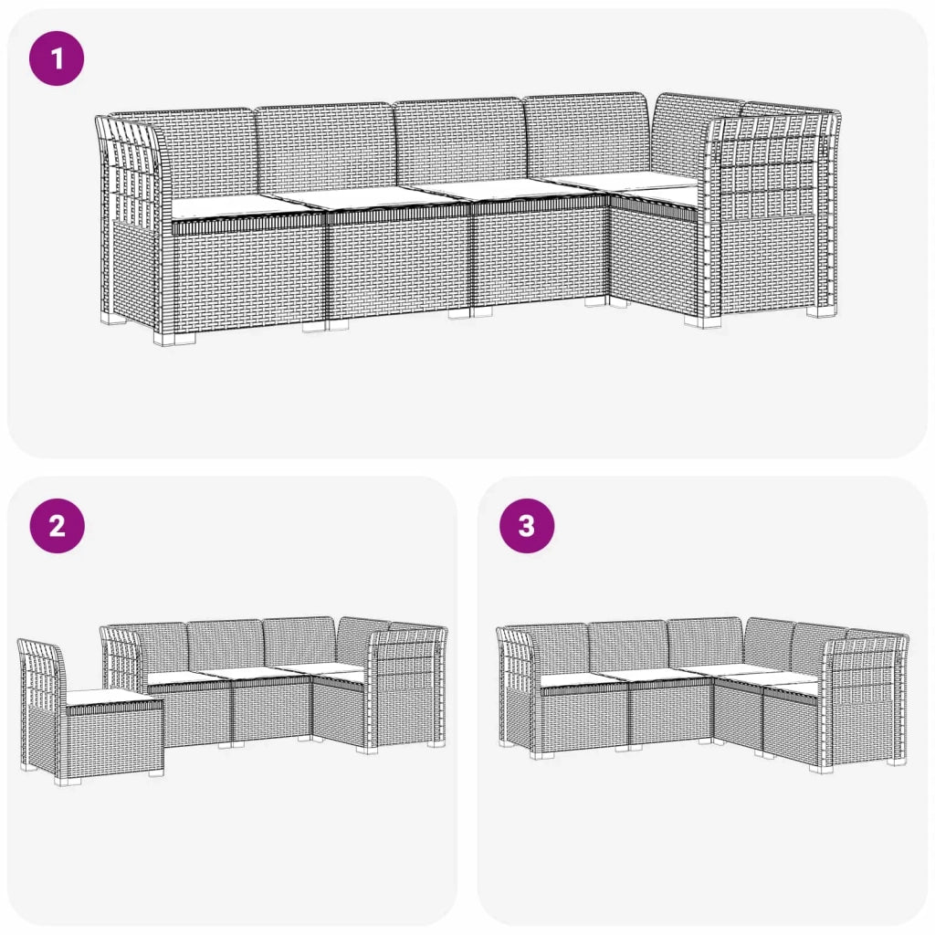 Divano da Giardino 5 Posti con Cuscini Stile Rattan PP Bianco 3444043
