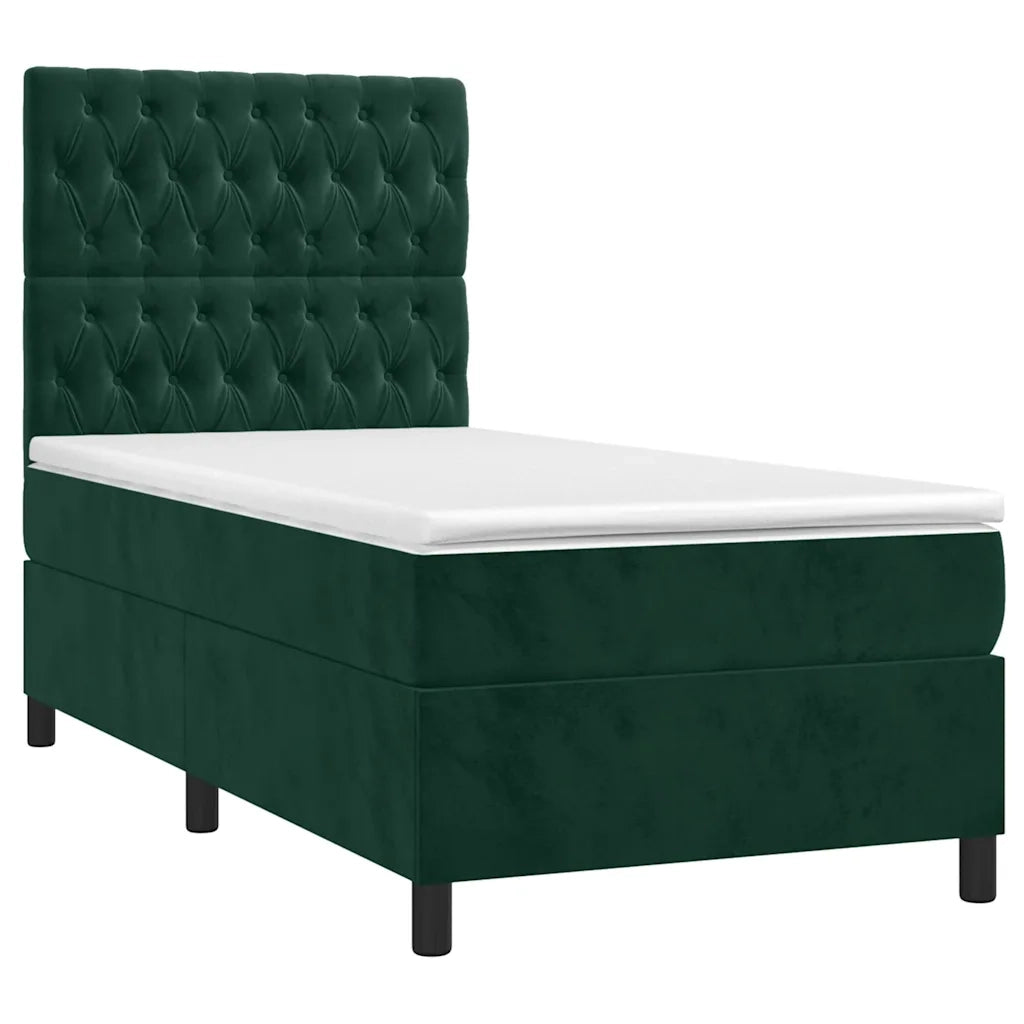 Letto a Molle con Materasso e LED Verde Scuro 80x200cm Velluto