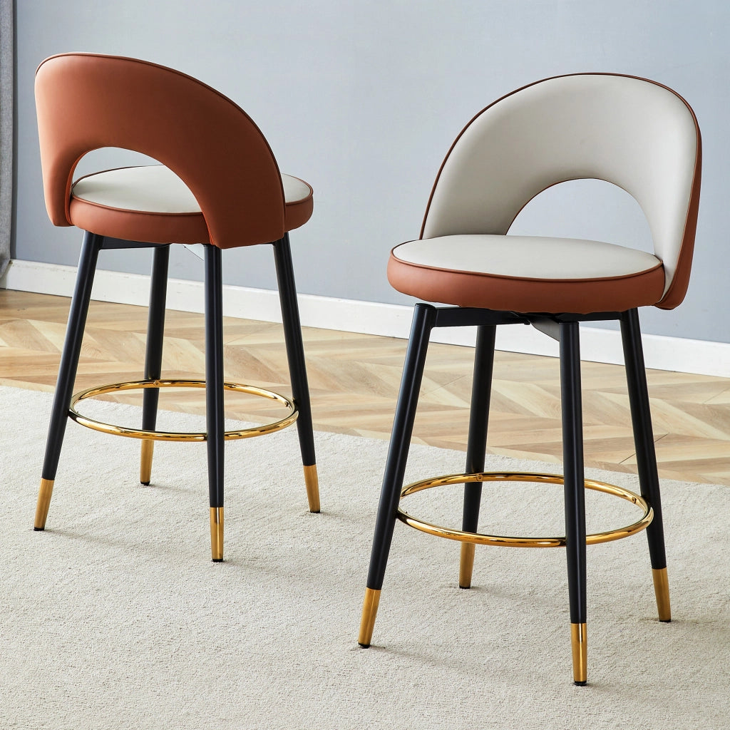 Sgabelli da Bar Girevoli Imbottiti ¨C MINIMAL ¨C Grigio Chiaro/Marrone, PU, Set 2 Pezzi