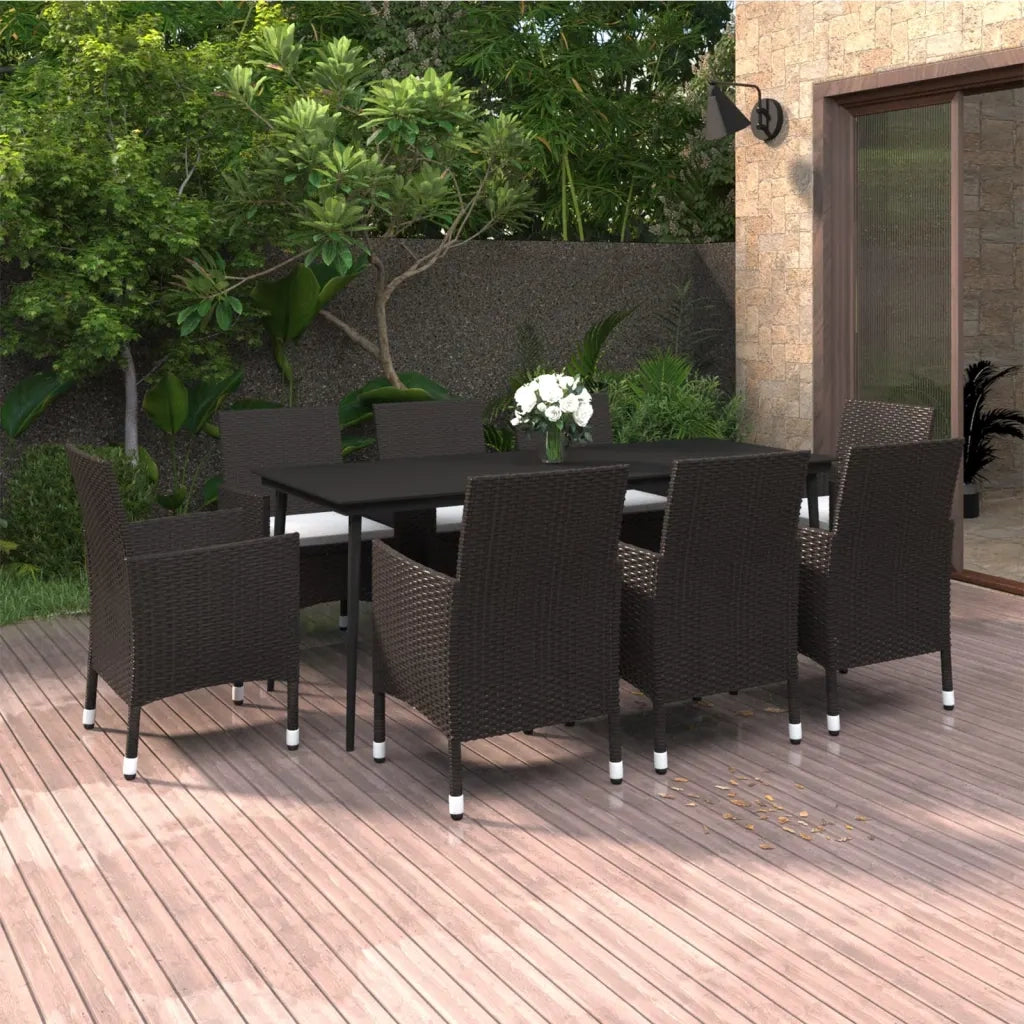 Set da Pranzo per Giardino 9 pz con Cuscini Polyrattan e Vetro 3099726