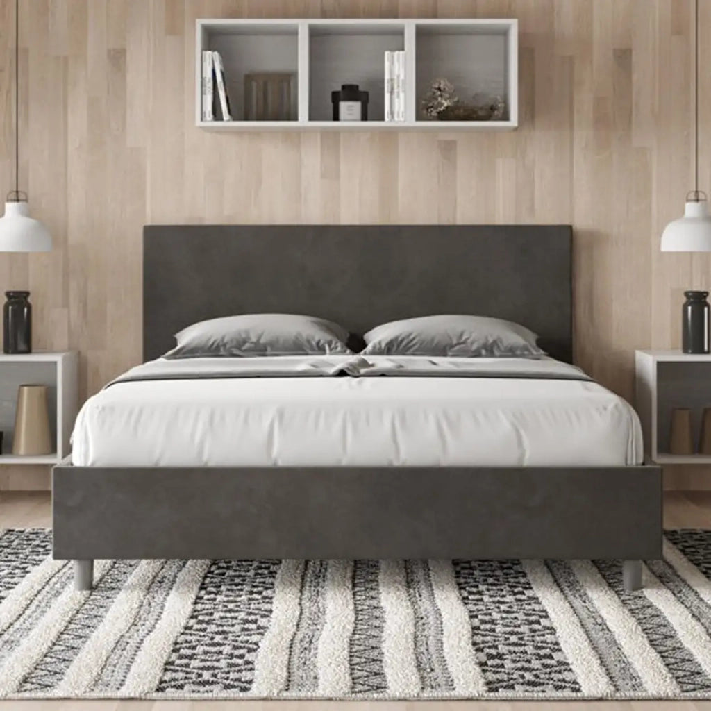 Letto matrimoniale senza rete imbottito 160x190 microfibra grigio Adele