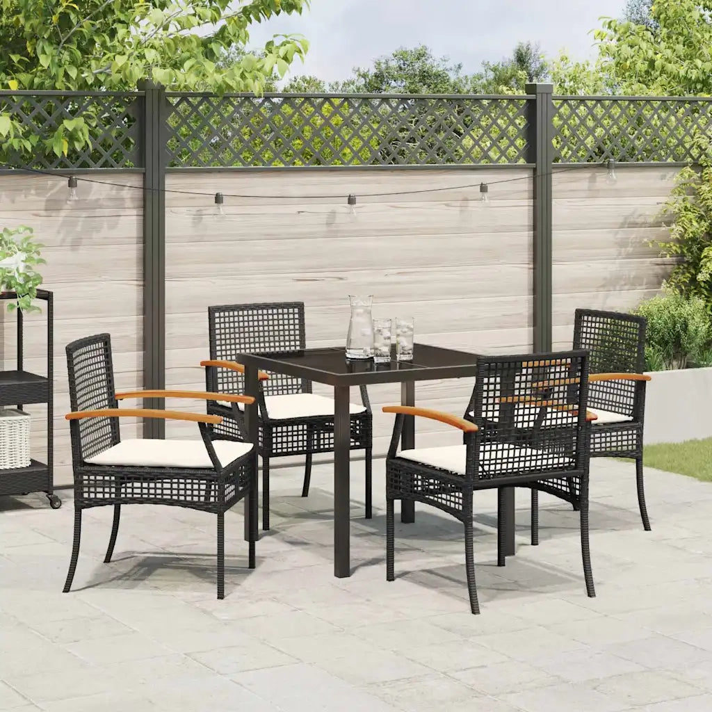 Set da Pranzo per Giardino 5 pcs Nero polyrattan