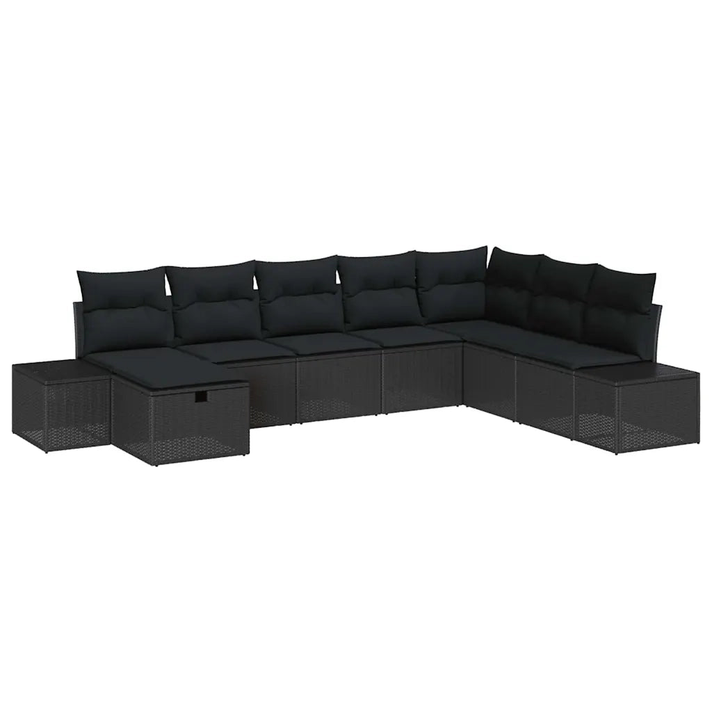 Set Divano da Giardino con cuscino 8 pcs Nero Poly Rattan