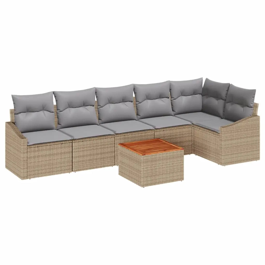 Set Divano da Giardino con cuscino 7 pcs Beige polyrattan