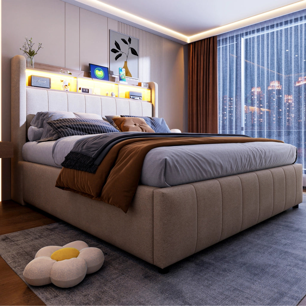 letto imbottito lino beige 140 x 200 cm