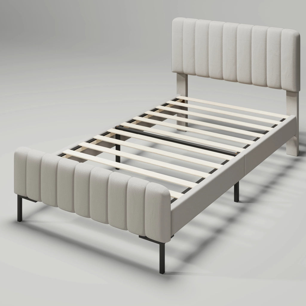 Letto singolo imbottito; 90x200cm; con testiera regolabile; lino grigio beige