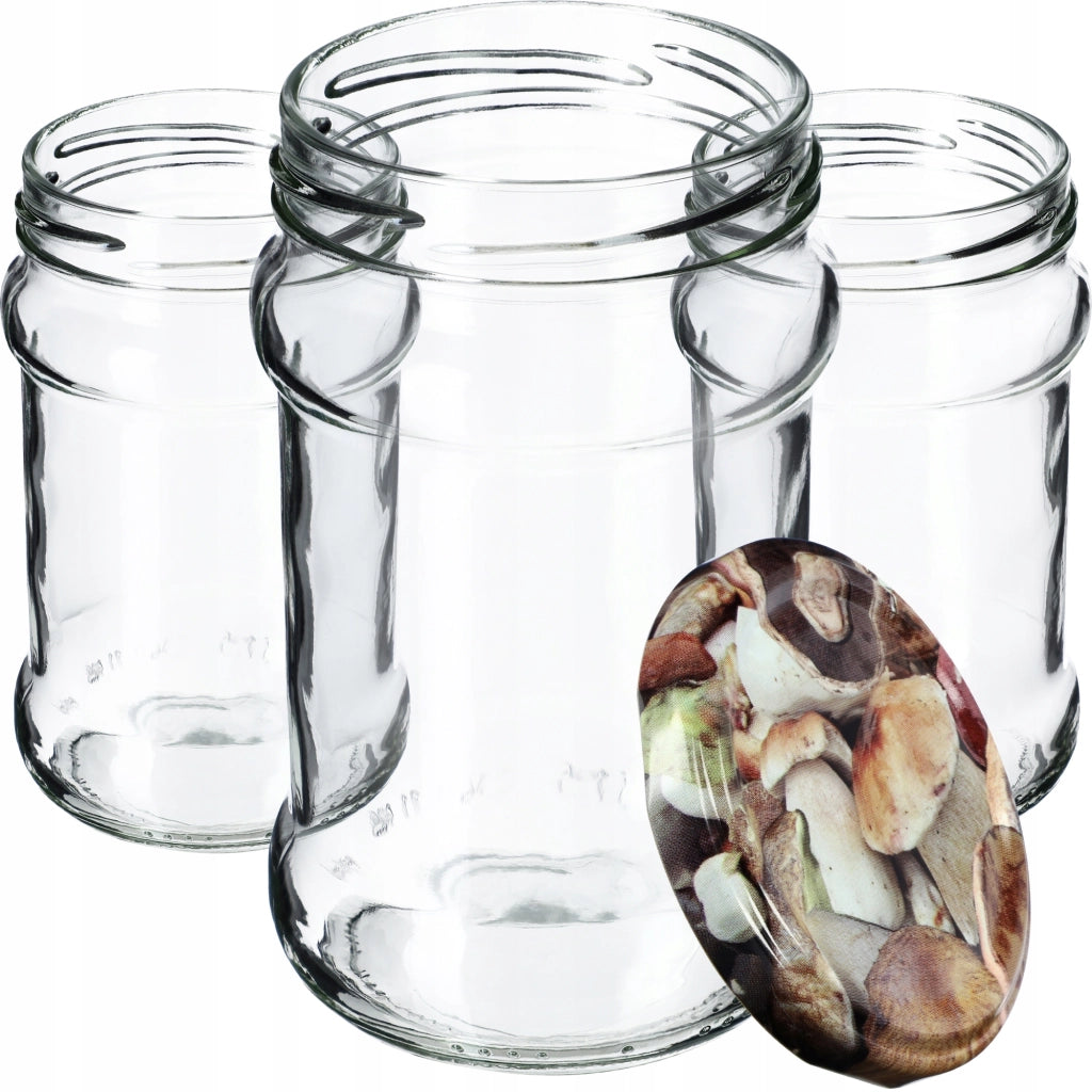 KADAX Seno barattoli per conserve 315ml 10 pezzi 66mm + coperchi "Funghi"