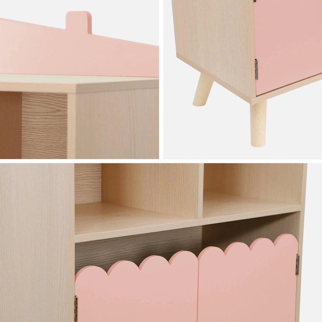 Libreria per bambini a 2 ripiani e 2 ante, rosa