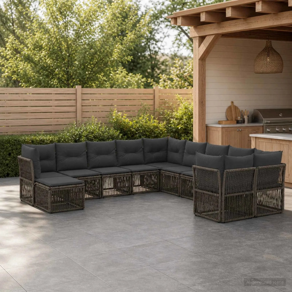 Set Divano da Giardino 11 pz Grigio polyrattan 3434453