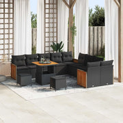 Set Divano da Giardino con cuscino 13 pcs Nero