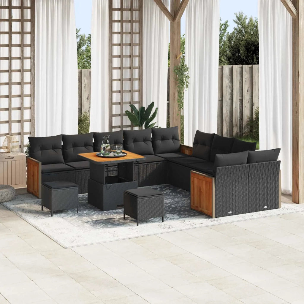 Set Divano da Giardino con cuscino 13 pcs Nero