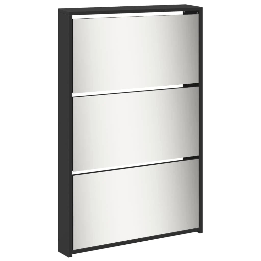 Scarpiera mobiletto portascarpe mobile ingresso/corridoio/soggiorno con specchio 5 ripiani 63 x 17 x 169,5 cm nero 02_0021414