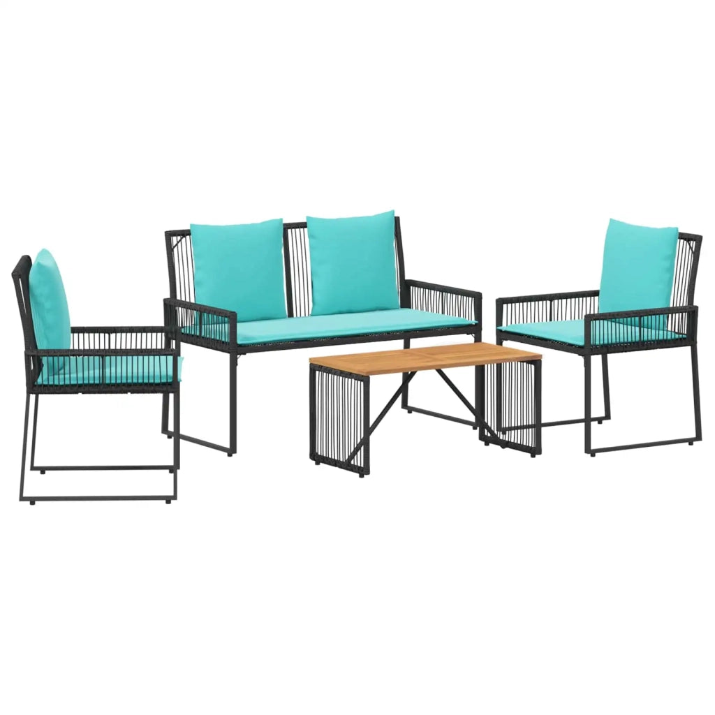 Set di Mobili da Esterno 9 pcs Nero e Turchese polyrattan 42025151