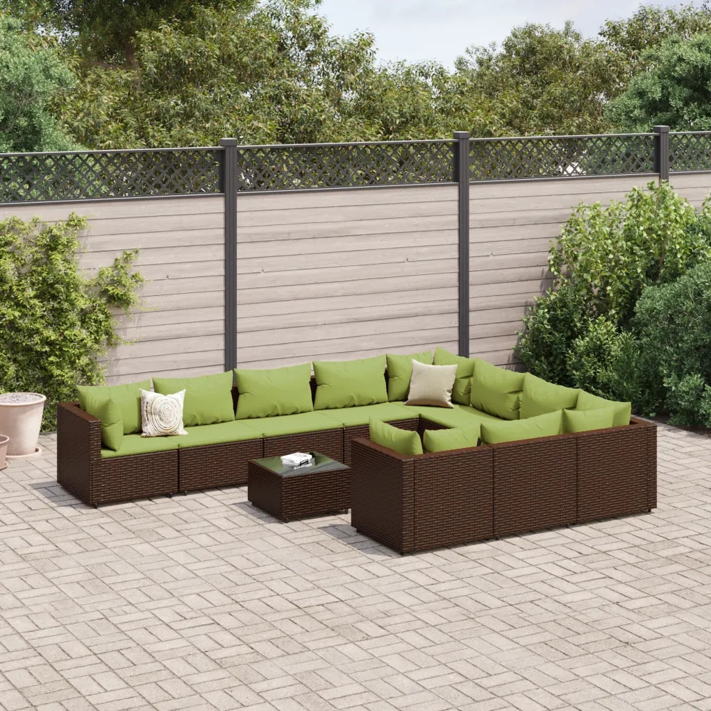 Set Divani da Giardino 11 pz con Cuscini Polyrattan Marrone 3308342