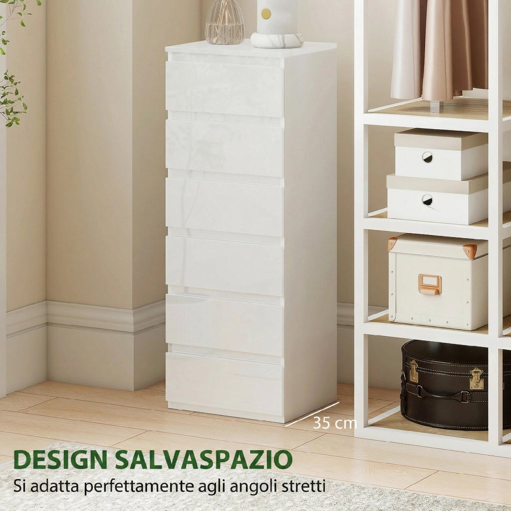 Comodino 6 Cassetti ¨C Minimal ¨C Bianco Lucido
