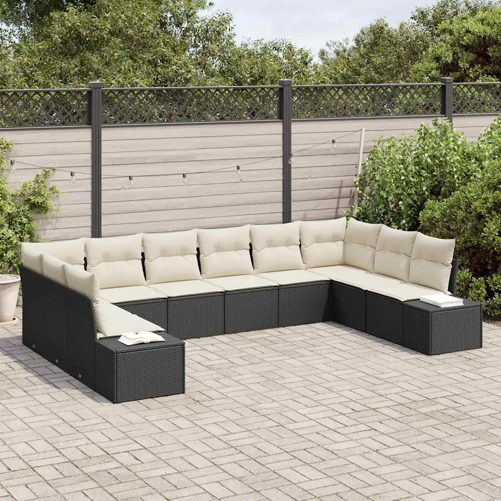 Set Divano da Giardino 10 pcs Nero e Crema Polyrattan 3355906