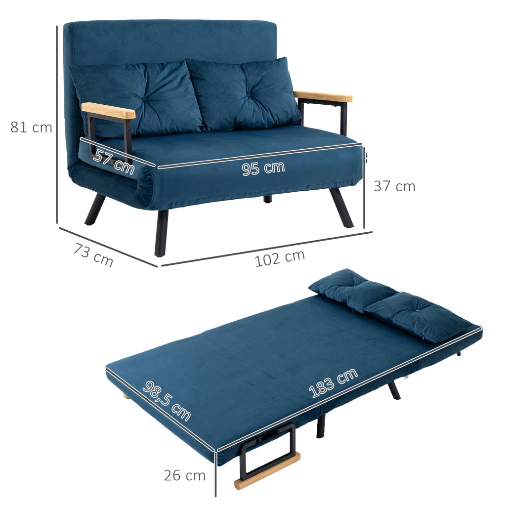 Divano letto 2 posti in velluto ¨C Xylo ¨C con 2 cuscini, beige e blu
