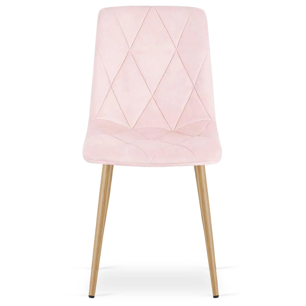 Sedia Libra in velluto rosa chiaro con gambe effetto legno