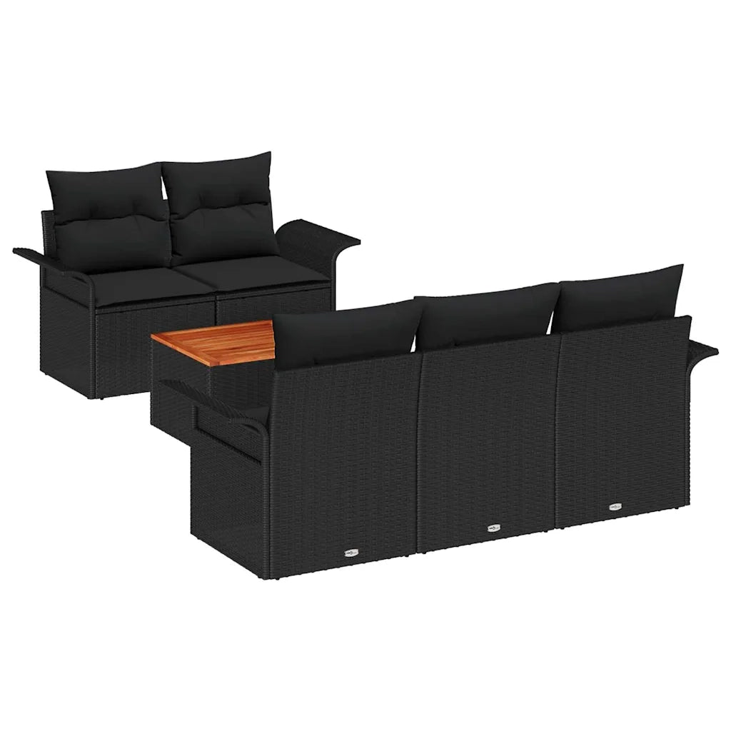 Set Divano da Giardino con archiviazione 6 pcs Nero polyrattan