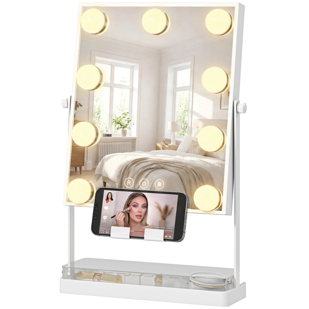 Specchio per Trucco con Luci LED ¨C Xylo ¨C 9 Lampadine 3 Colori Touch Bianco
