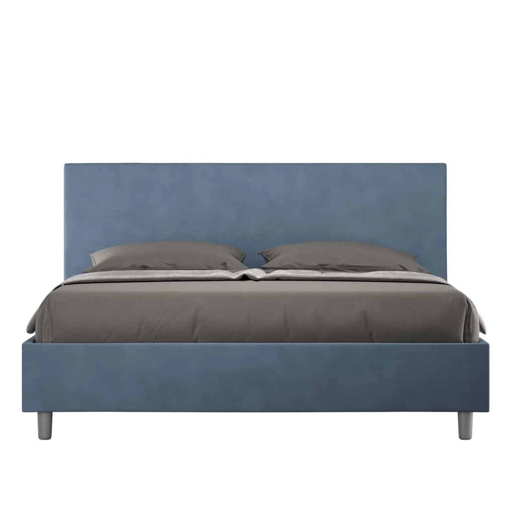 BS COM Letto queen size con rete imbottito 150x190 microfibra blu