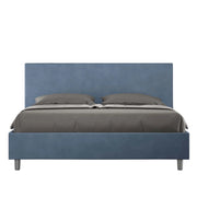 BS COM Letto queen size con rete imbottito 150x190 microfibra blu