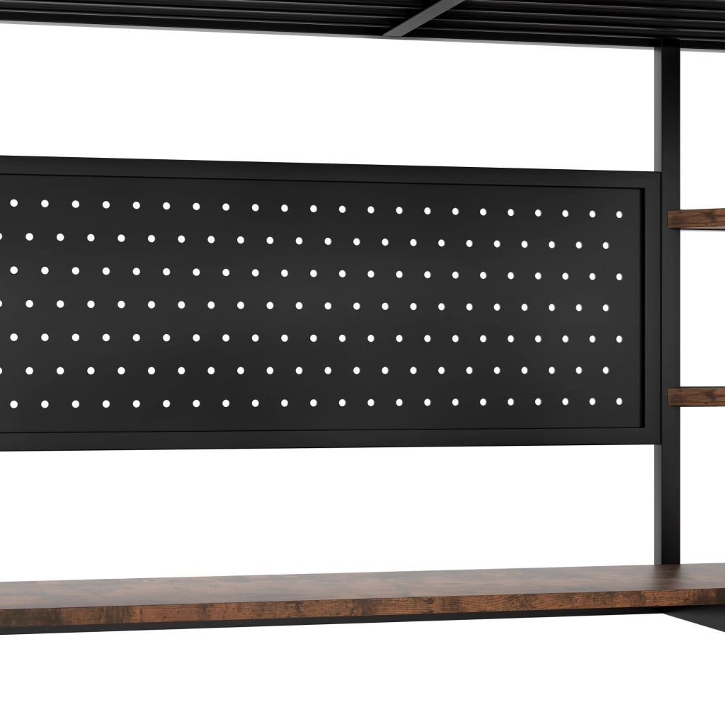 Letto a soppalco 140x200 cm in metallo con scrivania; LED; USB Type-C e ripiani; nero