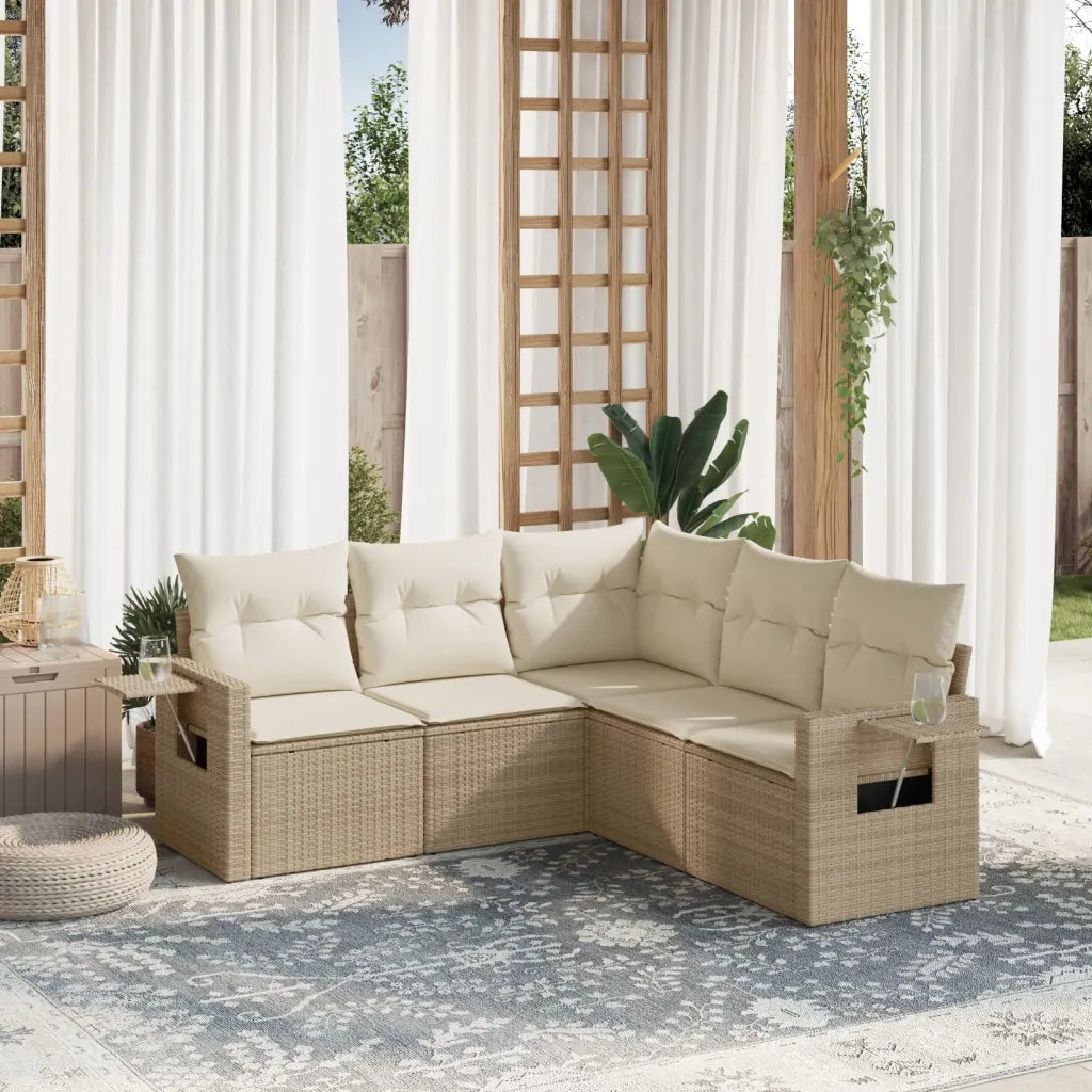 Set Divano da Giardino 5 pz con Cuscini Beige in Polyrattan 3252485
