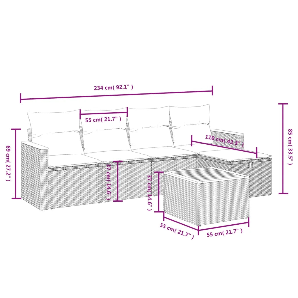 Set Divano da Giardino 6 pz con Cuscini Nero in Polyrattan 3265291