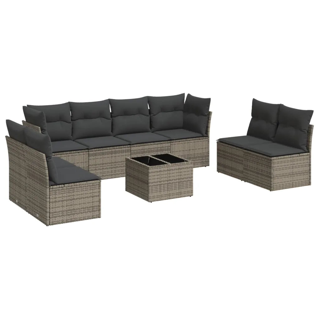 Set Divano da Giardino 9 pz con Cuscini Grigio in Polyrattan