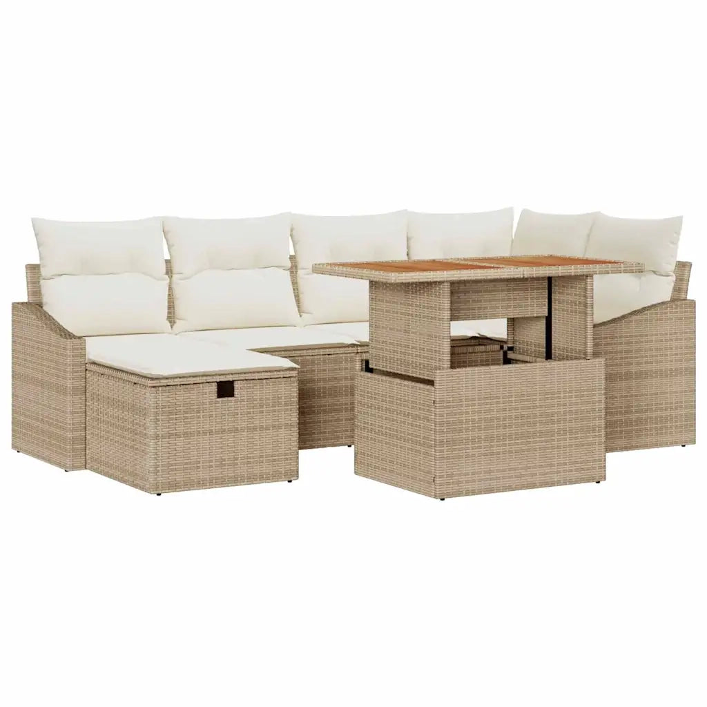 Set Divano da Giardino 7 pcs Beige polyrattan